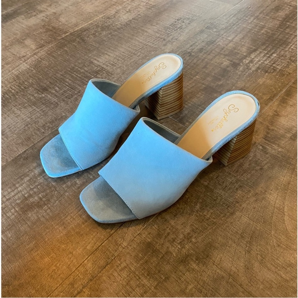 Seychelles Light Blue Suede Block Heel Sandals - Picture 4 of 6